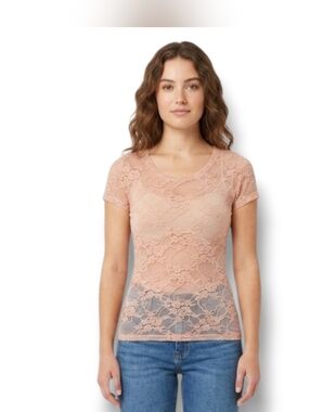 DNA Couture Women’s Beige Floral Sheer Lace Top Size Medium
